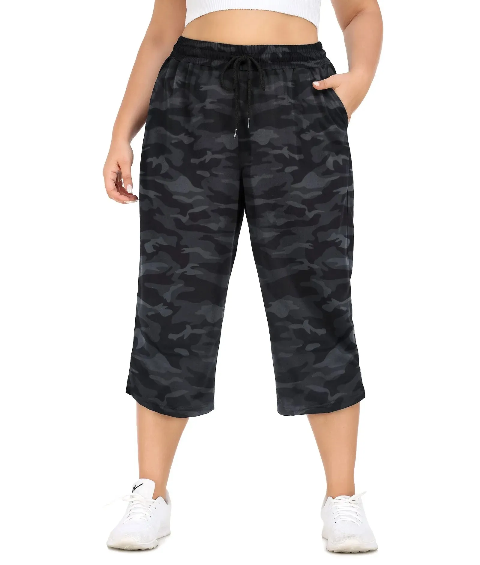 Camouflage High Waist Drawstring Capri Sweatpant