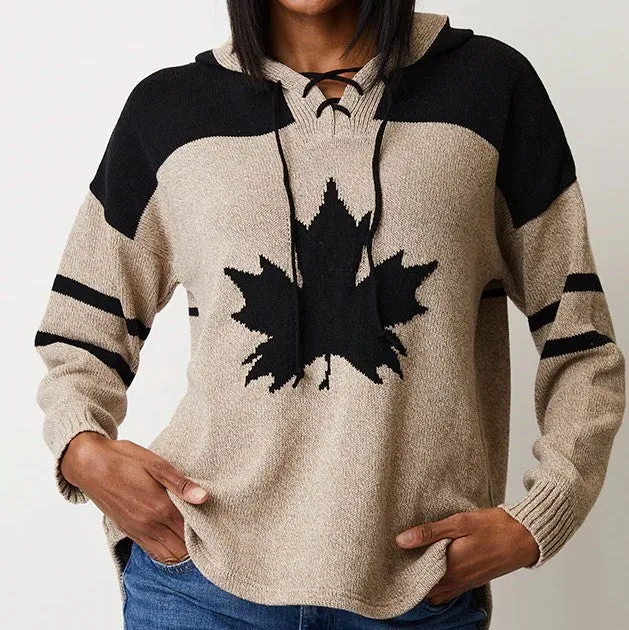 Canadiana Eco Cotton Hockey Hoodie - Flax/Black