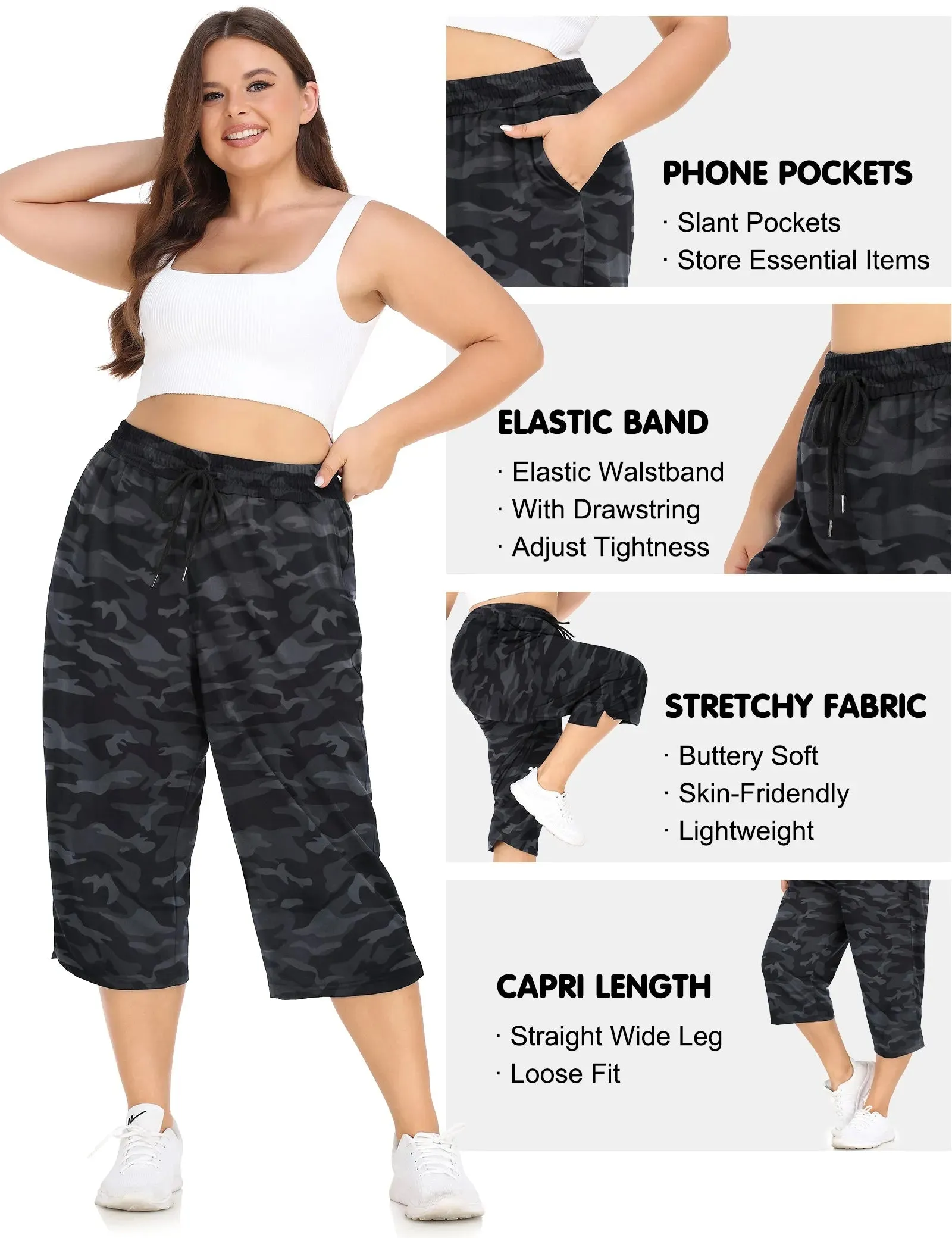 Capri High Waist Pockets Workout Capri  Sweatpants