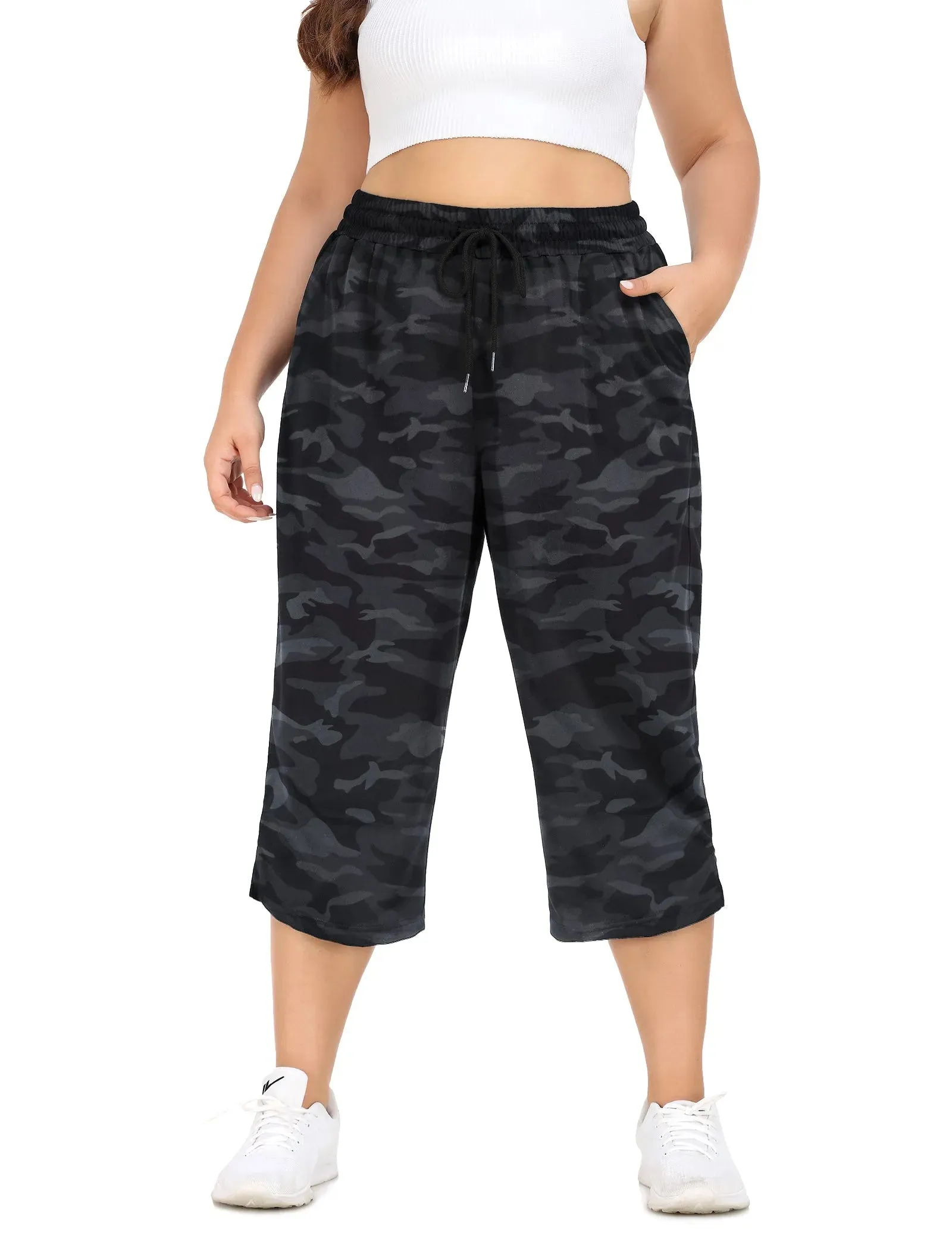 Capri High Waist Pockets Workout Capri  Sweatpants