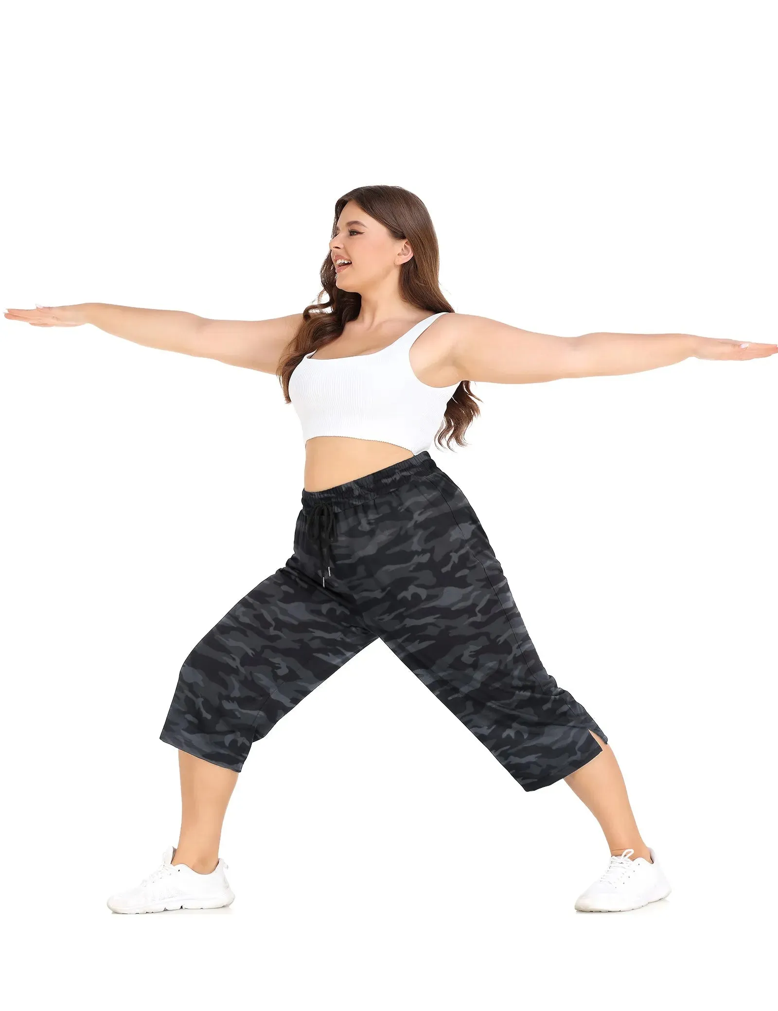 Capri High Waist Pockets Workout Capri  Sweatpants