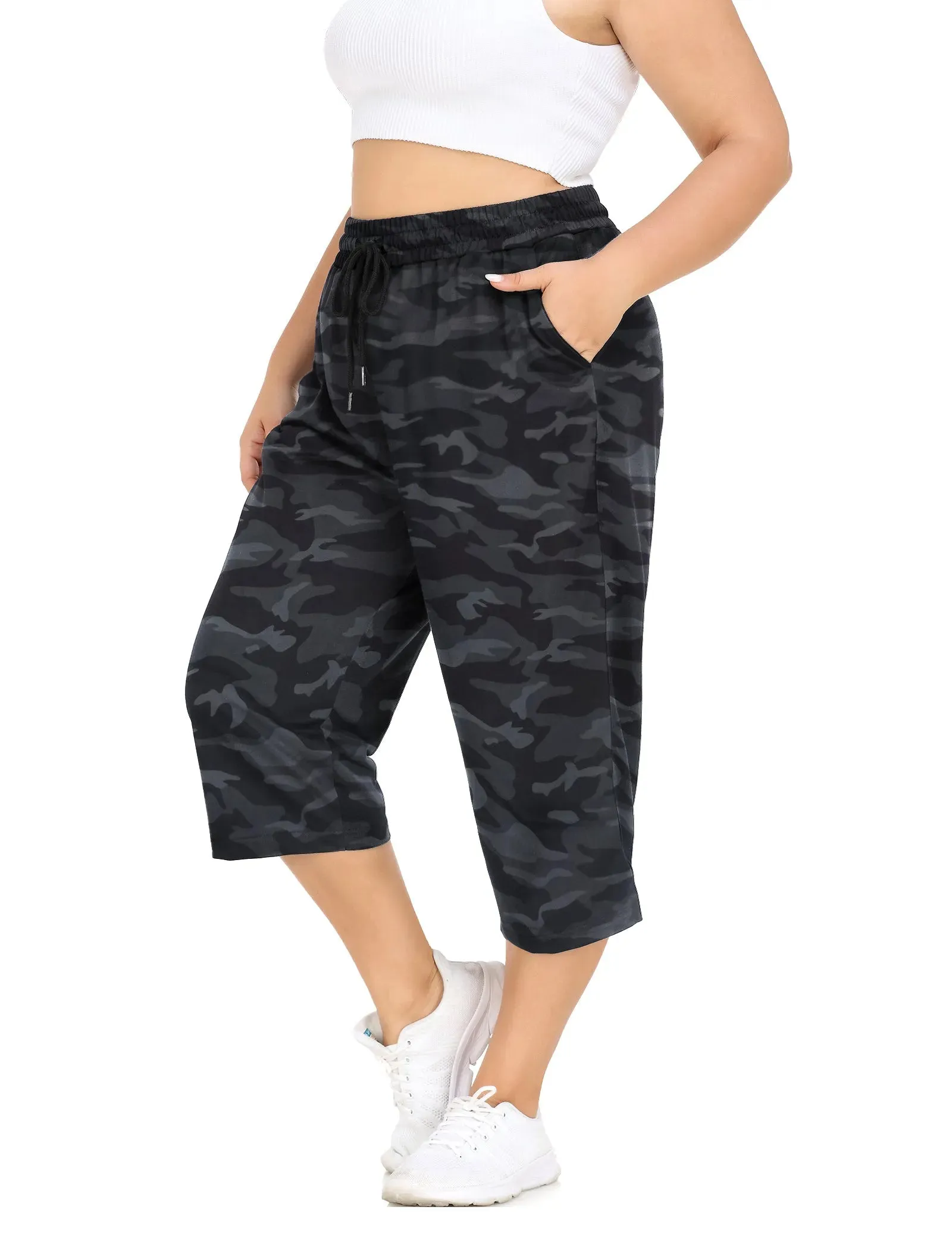 Capri High Waist Pockets Workout Capri  Sweatpants