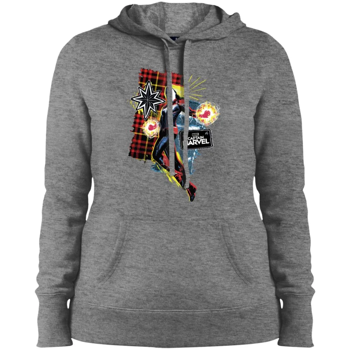 Captain Marvel Plaid Jean Patched Portrait Women Hooded Sweatshirt