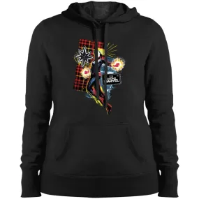 Captain Marvel Plaid Jean Patched Portrait Women Hooded Sweatshirt