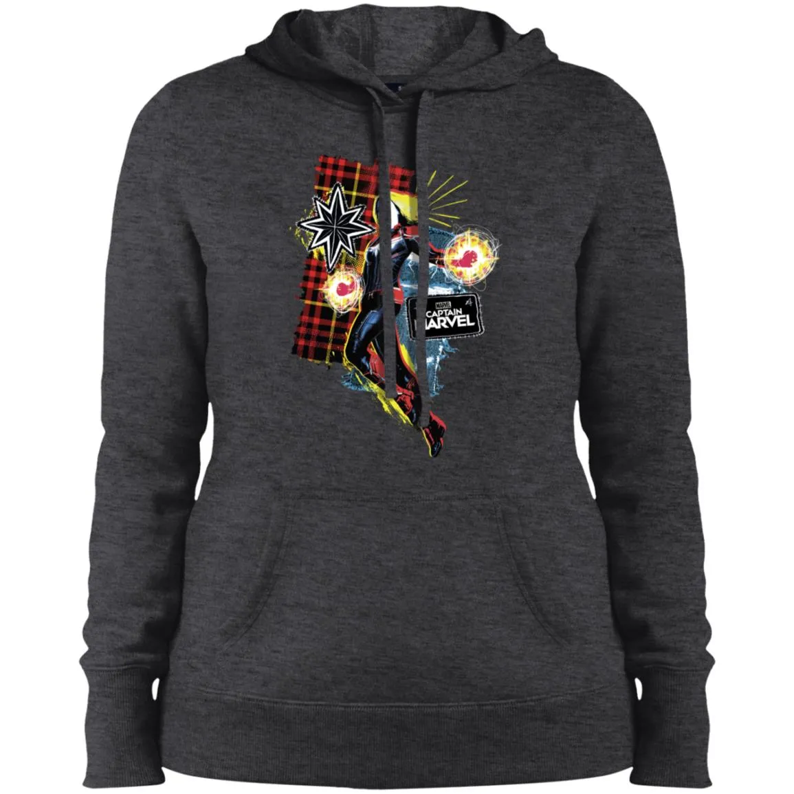 Captain Marvel Plaid Jean Patched Portrait Women Hooded Sweatshirt