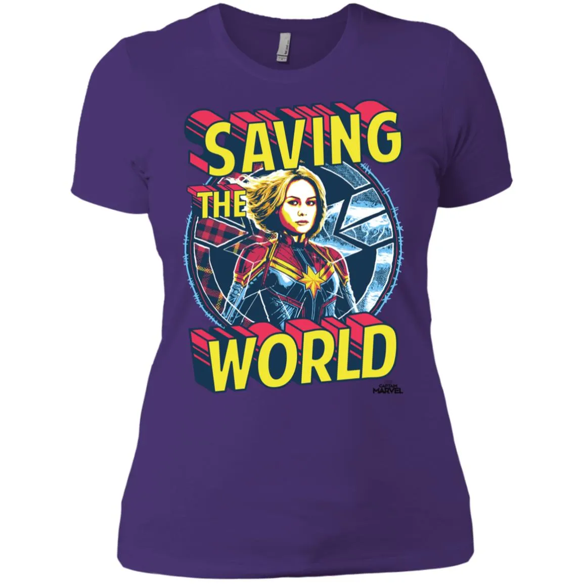 Captain Marvel Saving The World Portrait Women Cotton T-Shirt