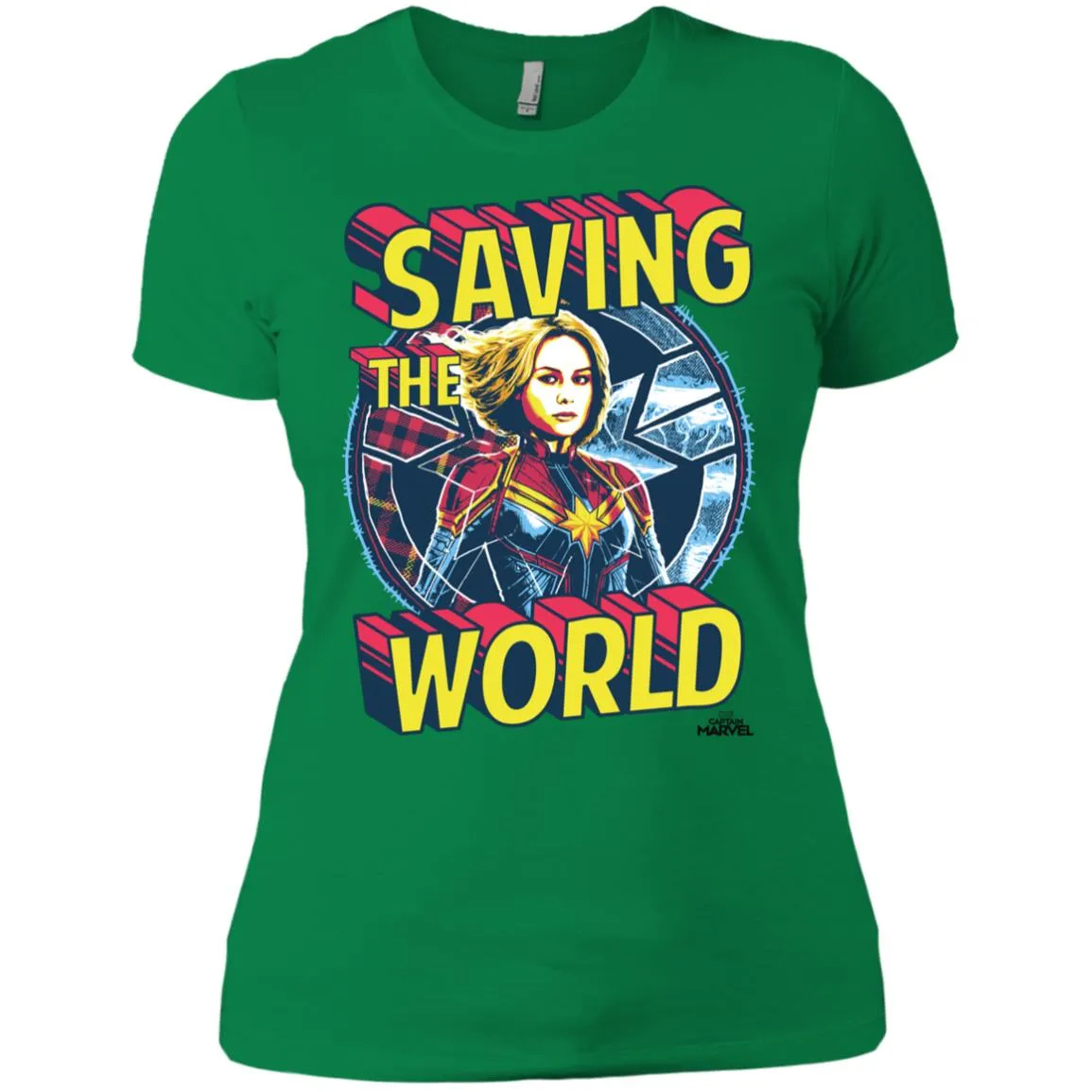 Captain Marvel Saving The World Portrait Women Cotton T-Shirt