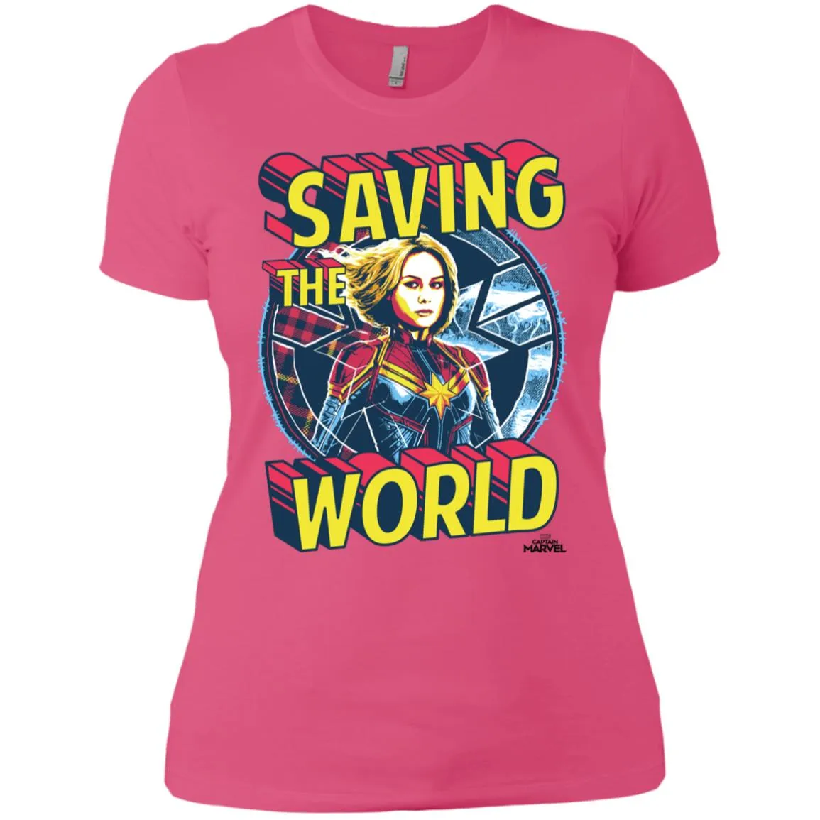 Captain Marvel Saving The World Portrait Women Cotton T-Shirt