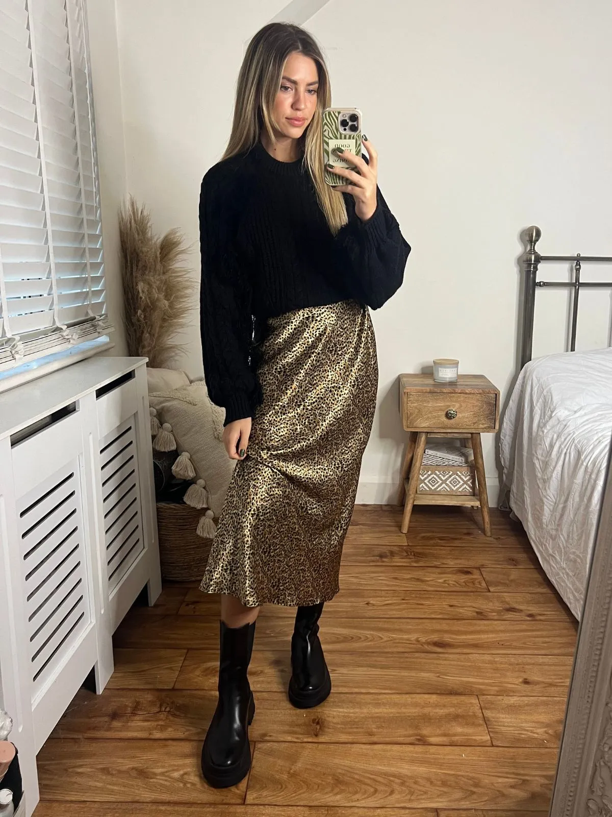 Cara Satin Slip Skirt / Animal