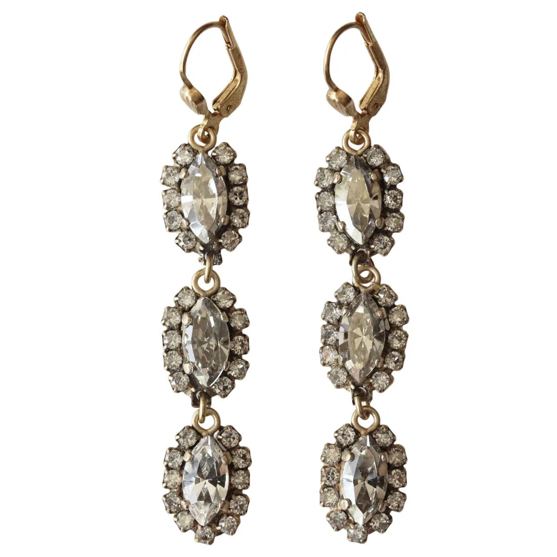 Catherine Popesco 14k Gold Plated Triple Marquis Dangle Chandelier Crystal Earrings, LE109 Shade