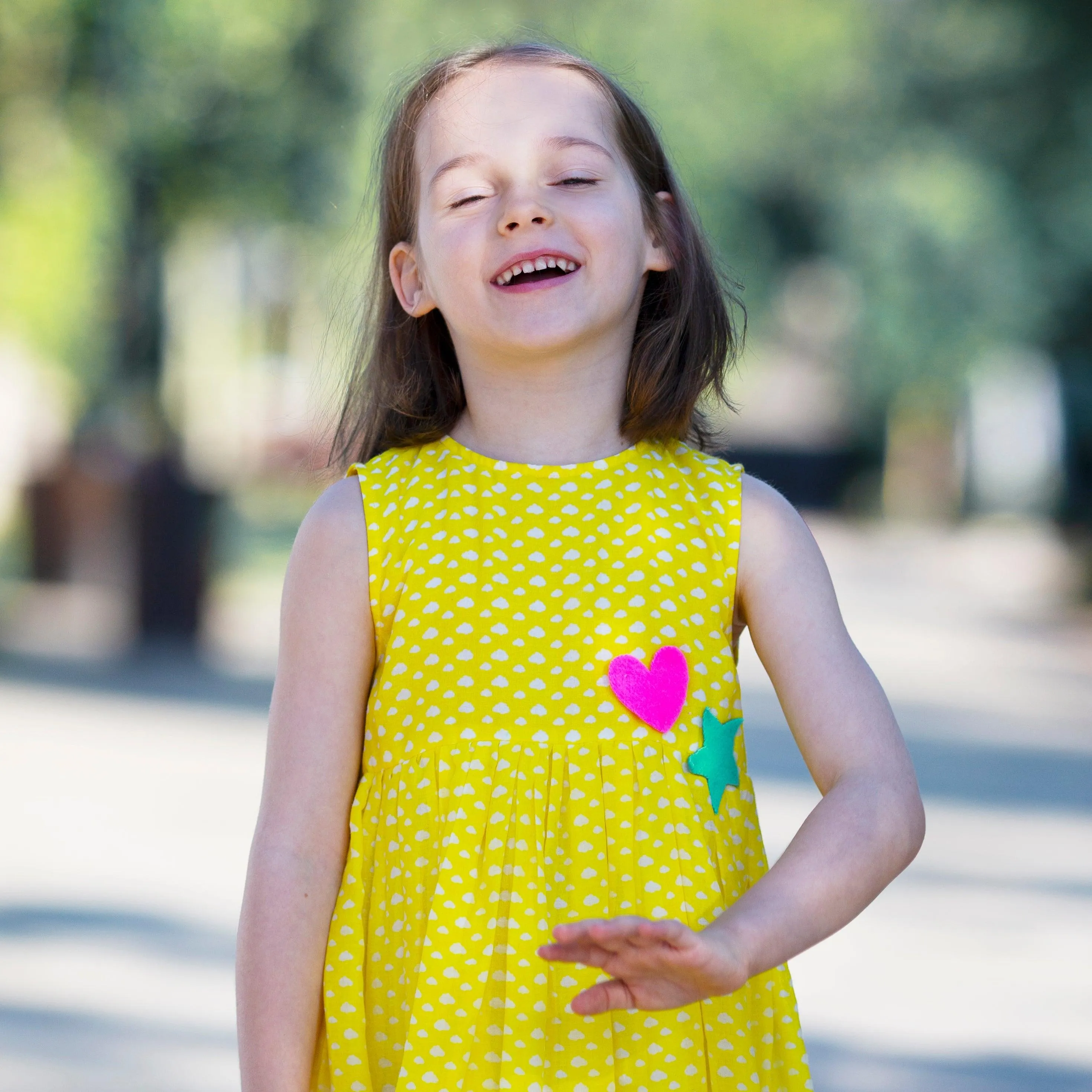 C'est La Vive-  Sleeveless Yellow Dress with Tiny White Clouds Print for Girls