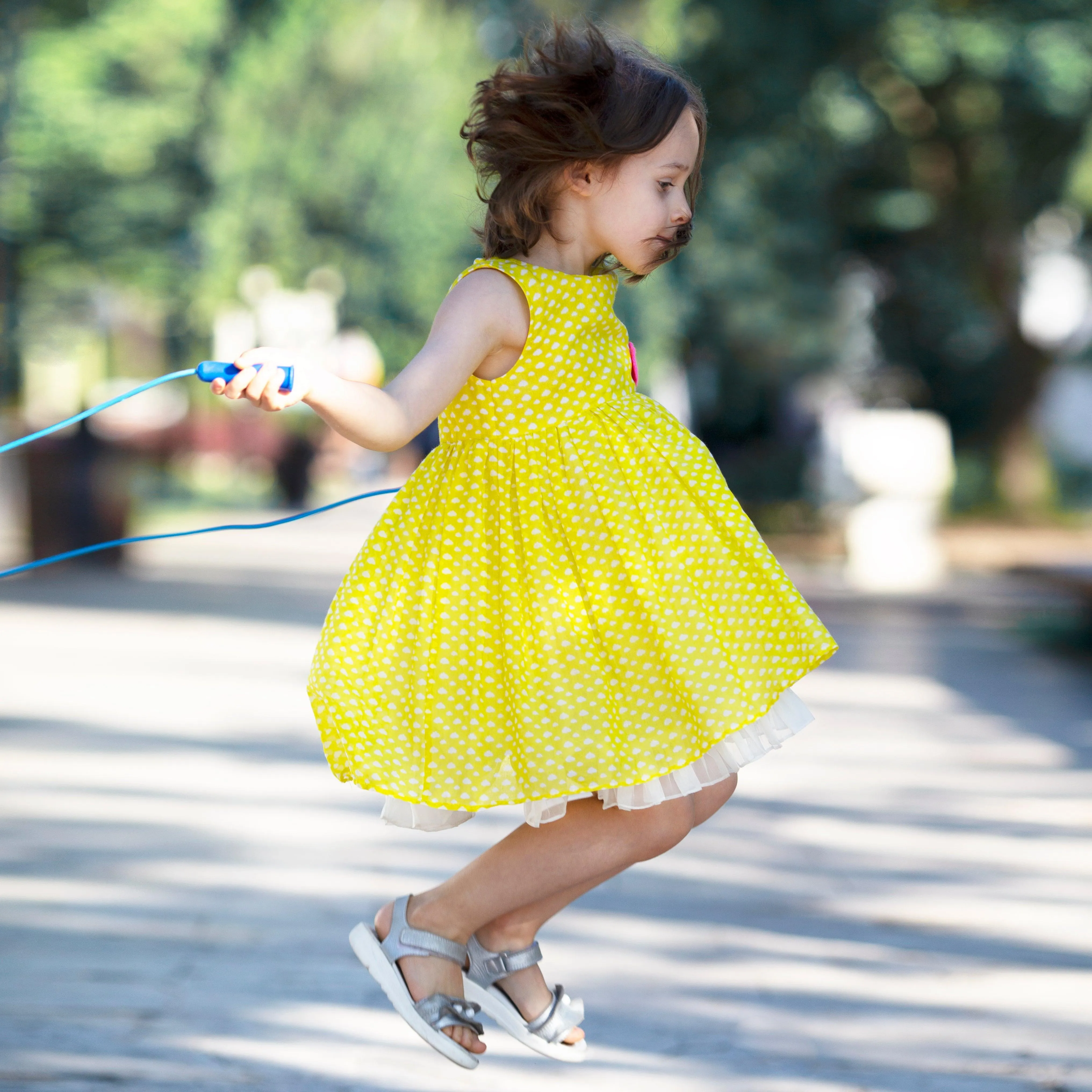 C'est La Vive-  Sleeveless Yellow Dress with Tiny White Clouds Print for Girls