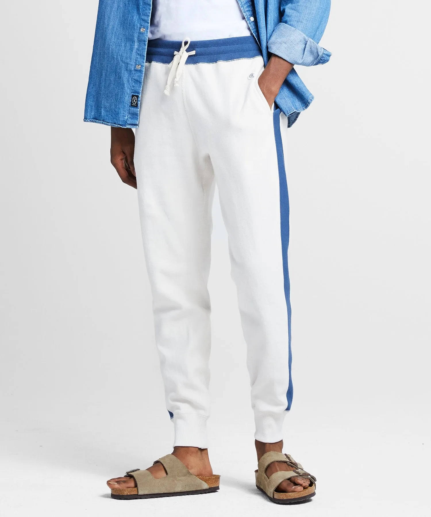 Champion Side Stripe Slim Sweatpant in Alabaster