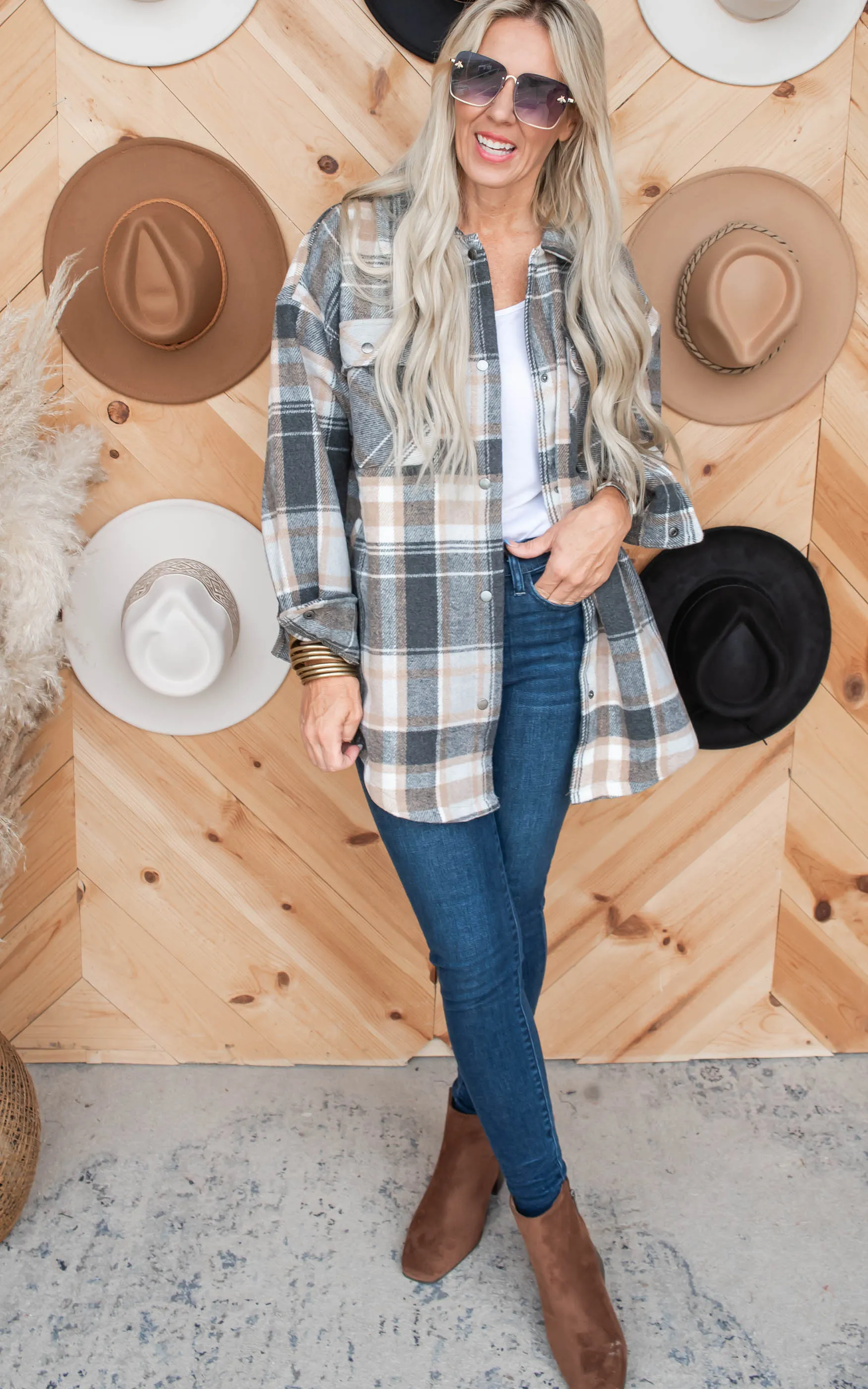 Charcoal Tan Plaid Shacket