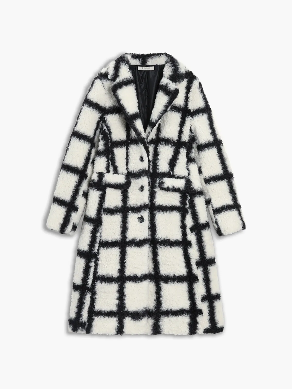 Checkered Button Graceful Sherpa Jacket