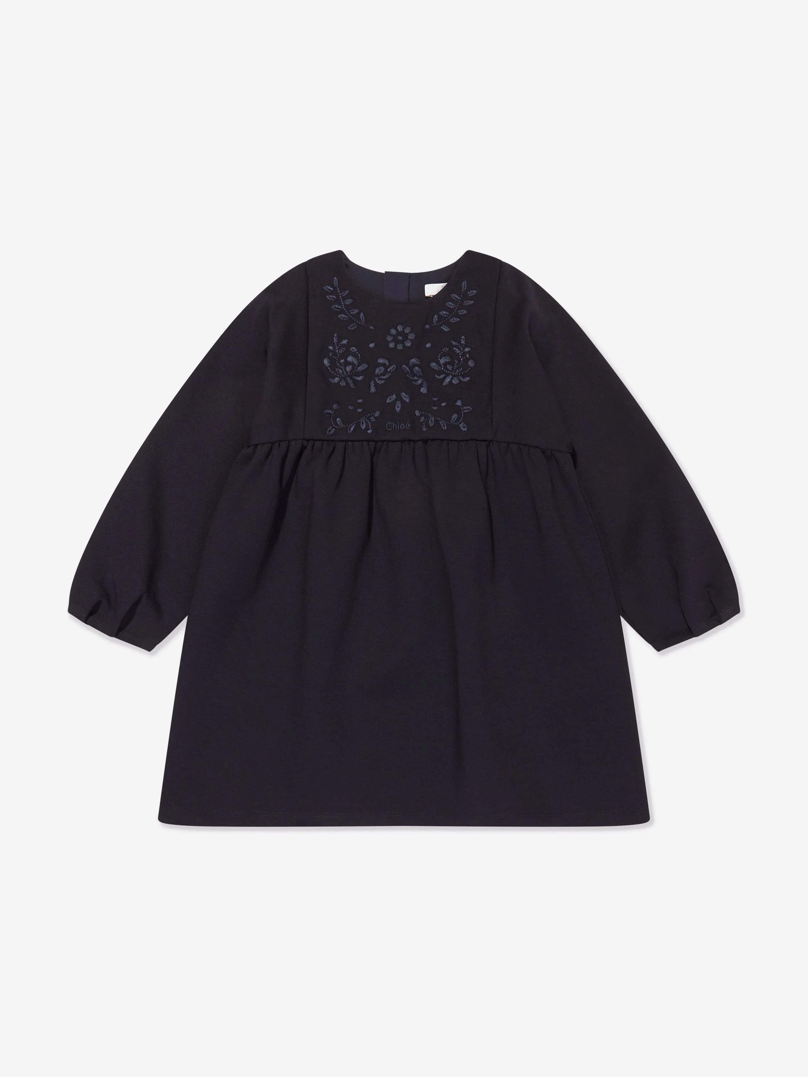 Chloé Girls Embroidered Milano Dress in Navy