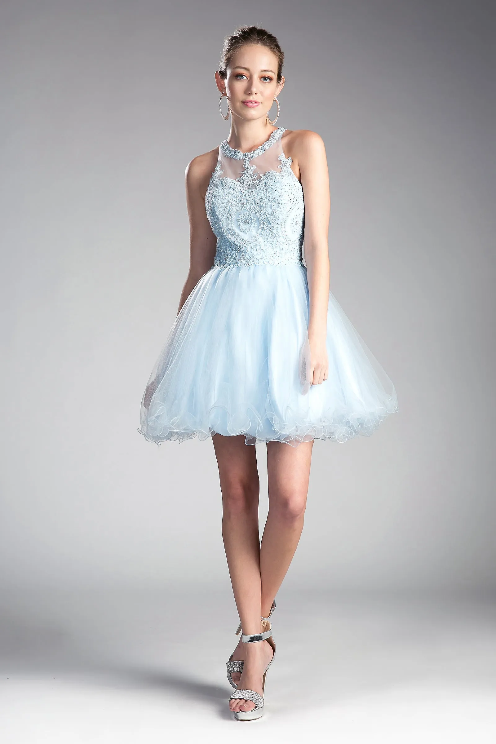 CINDERELLA DIVINE UJ0119 Short Lace Halter Neckline Dress