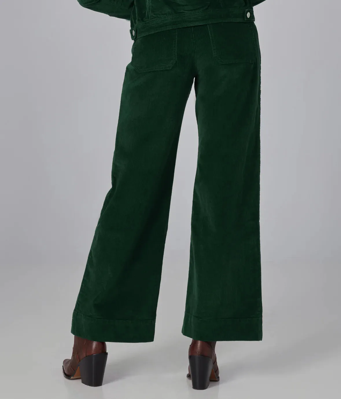 Colette High Rise Wide Leg Cord - Emerald