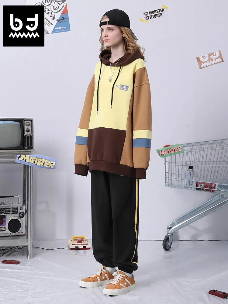 Color contrast patchwork letter label loose stretch leg cotton sweatpants