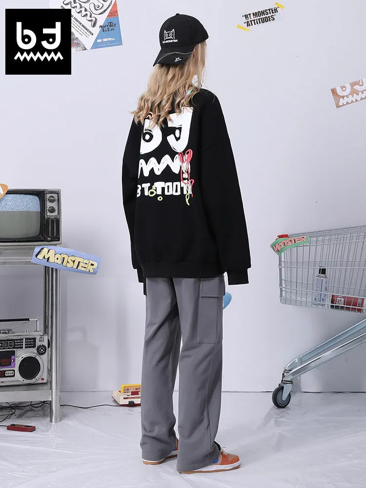 Color contrast patchwork letter print multi-pocket loose straight leg casual sweatpants