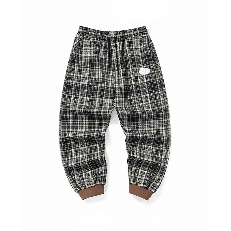 Color-plaid letter label loose straight leg stretch leg sweatpants