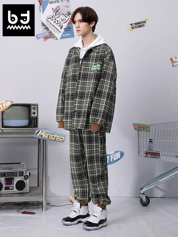 Color-plaid letter label loose straight leg stretch leg sweatpants