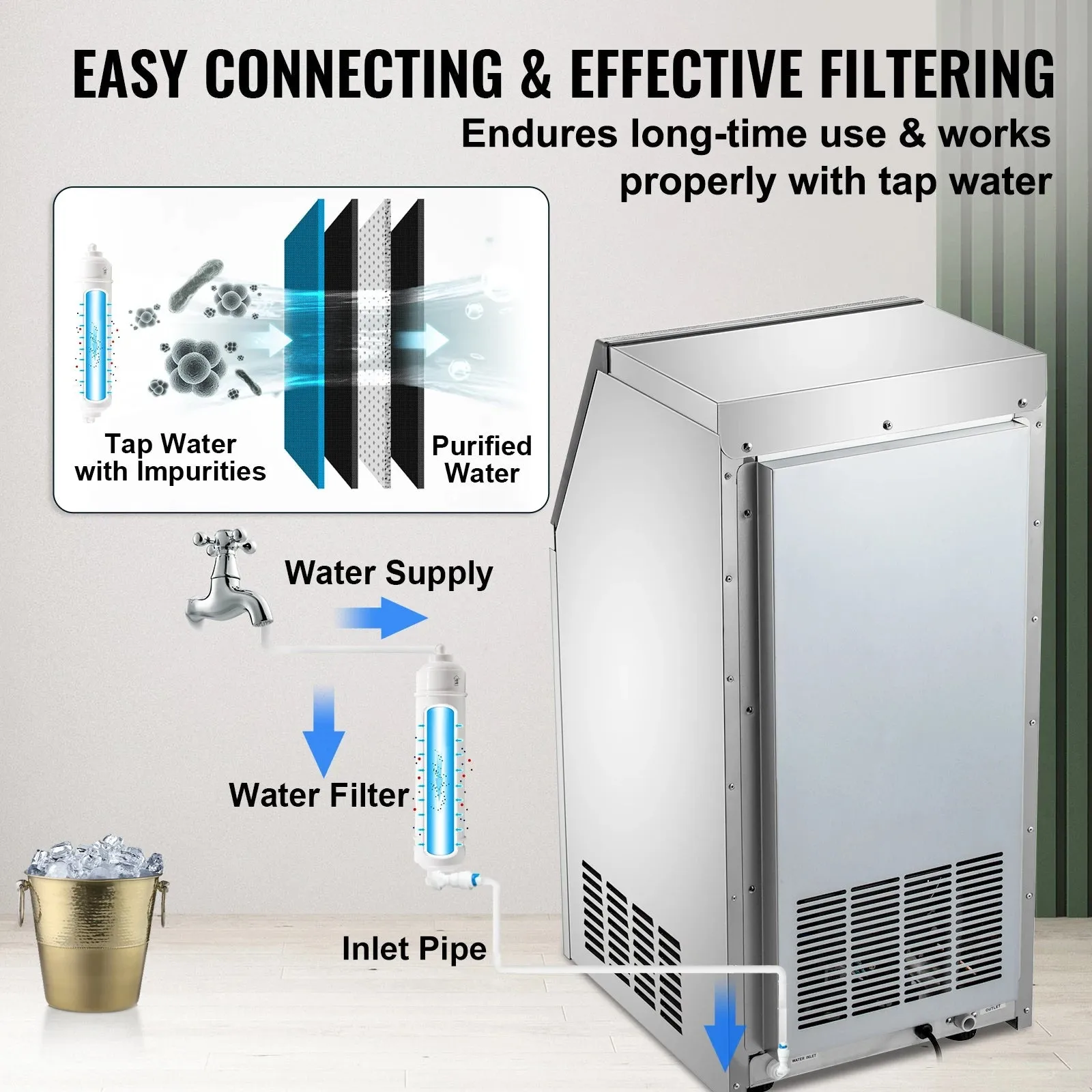 Commercial Ice Maker Ice Cube Machine High Ice Yield and Storage