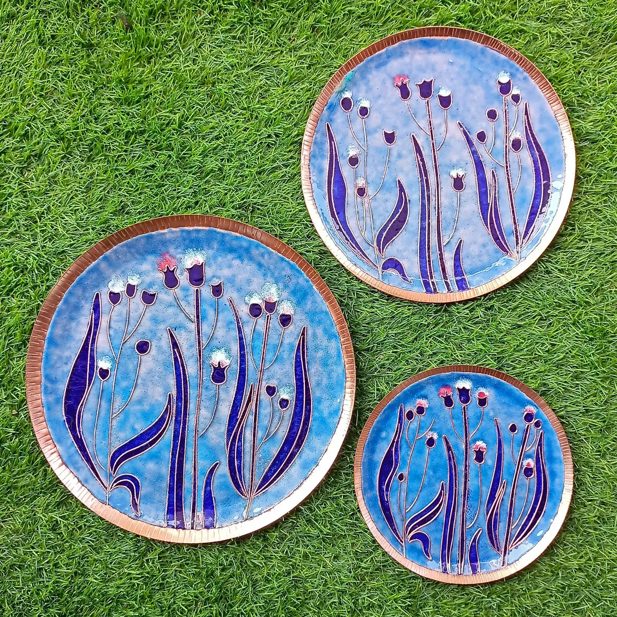 Copper Enamel Wall Plate "Gardens of Vishwakarma, Pastels Emilia" by Ekibeki