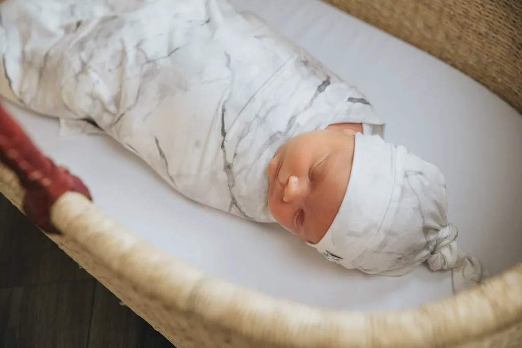 Copper Pearl Top Knot Hat 0-4 Months - Marble