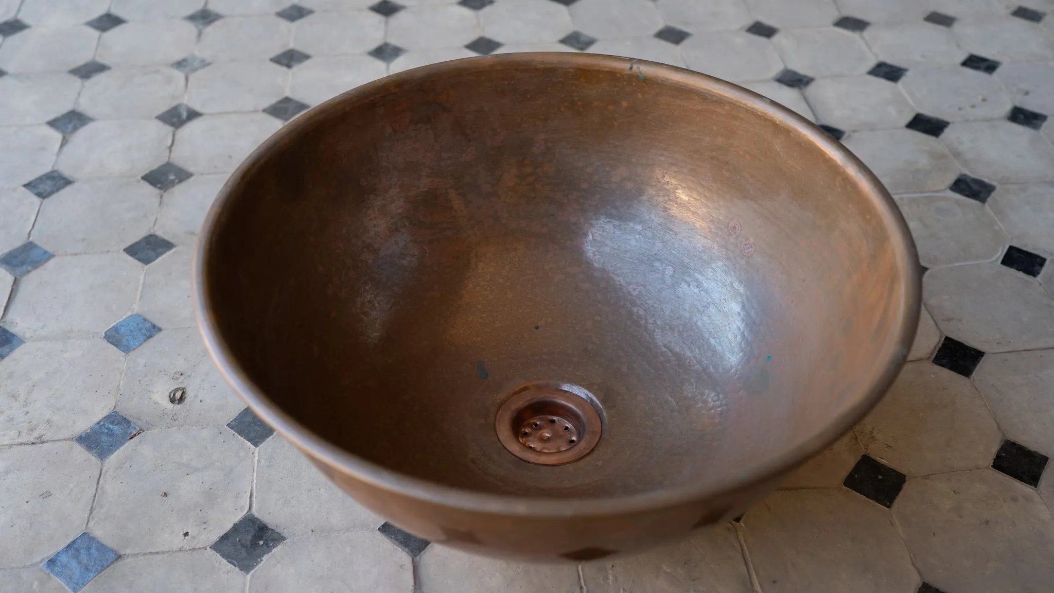 Copper Vessel Sink Basin Solid Bathroom Vessel Vanity, Counter Top Sink Bowl, Light Hammered