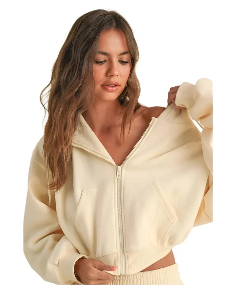 Cora Cozy Oversized Crop Zip Hoodie