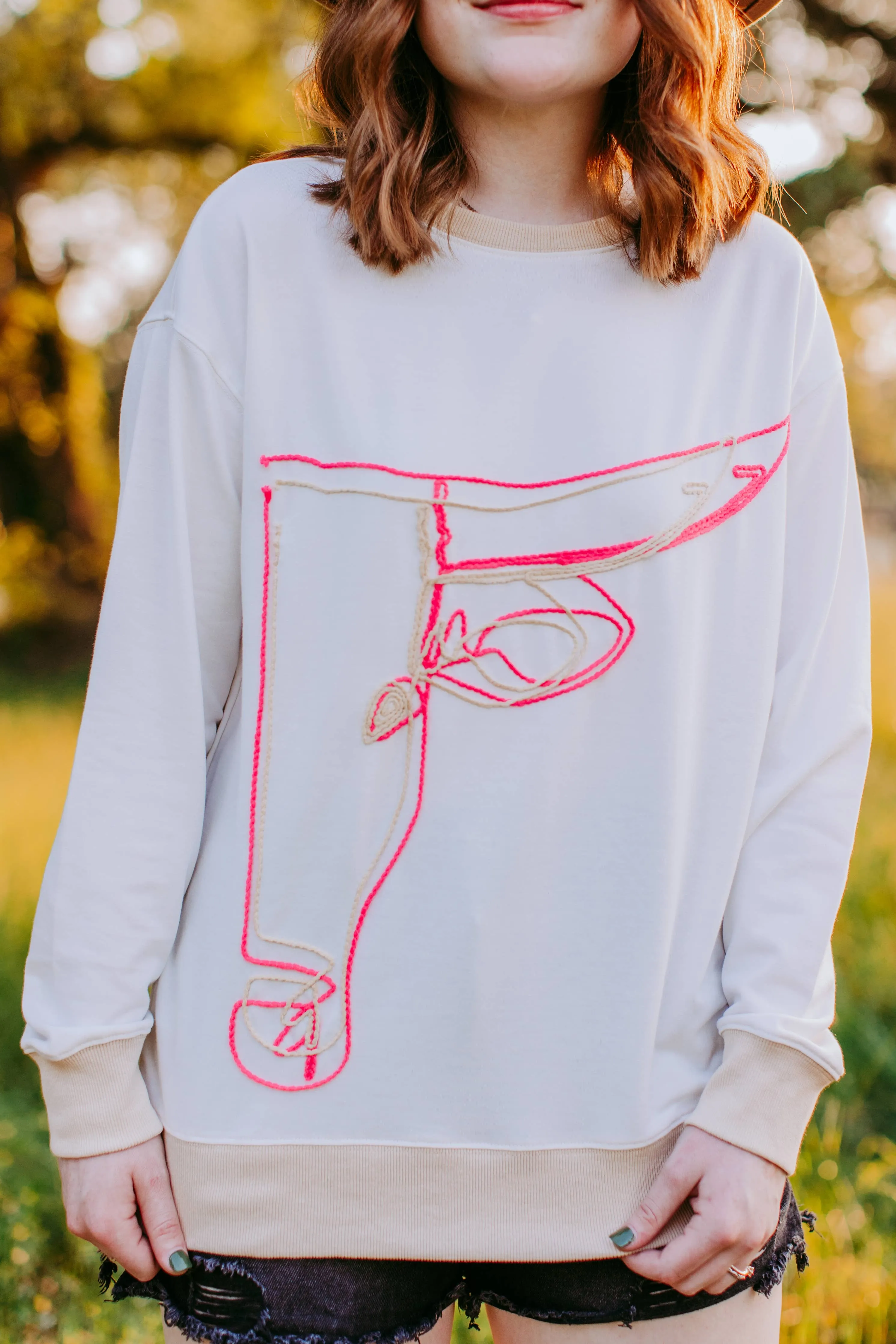 Cow Head Rope Embroidery Light Weight Sweatshirt