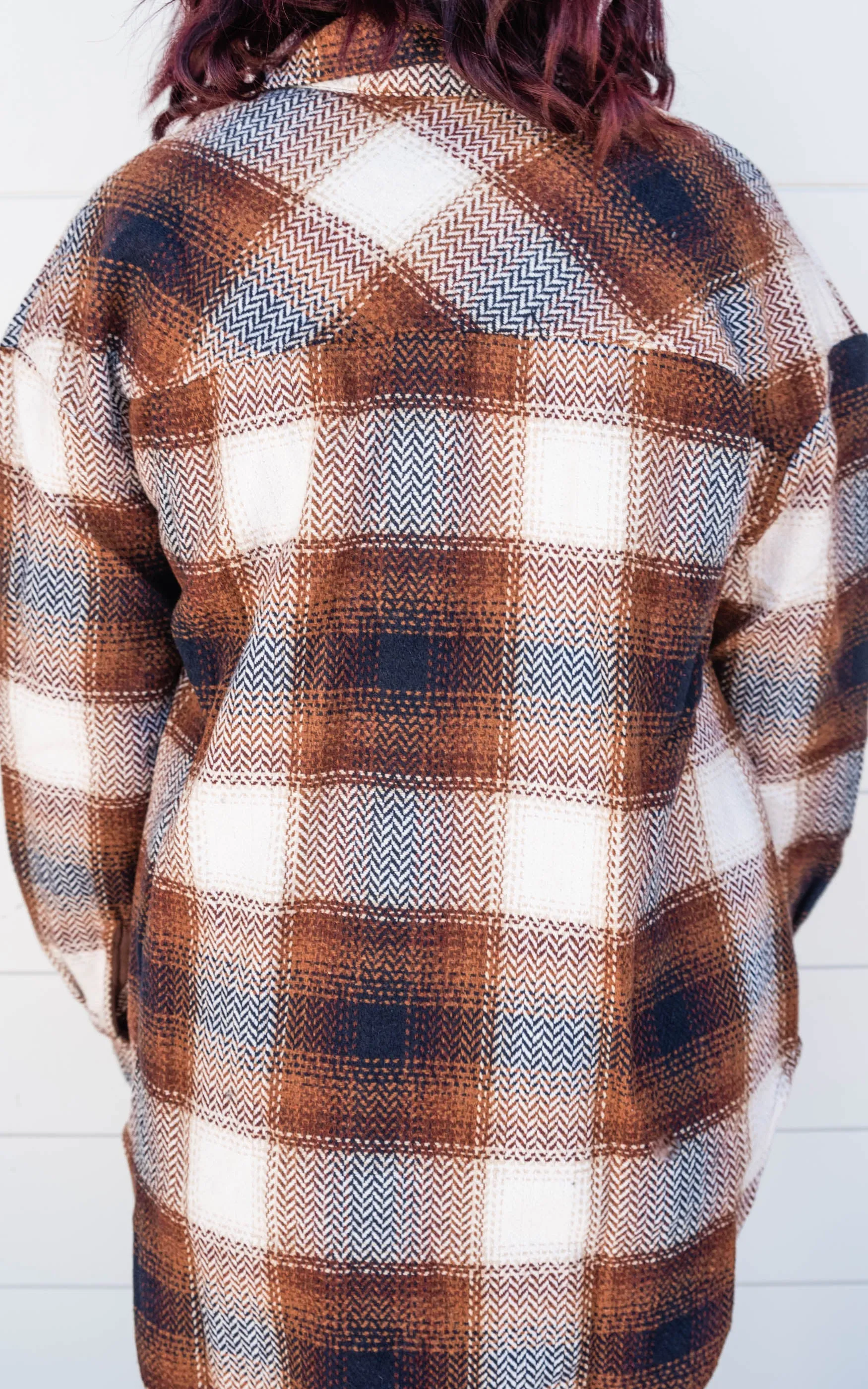 COZY OVERSIZED BROWN PLAID BUTTON DOWN SHIRT JACKET - Final Sale