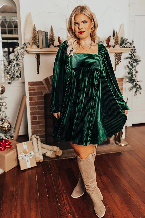 Cranberry Spritz Velvet Babydoll Dress in Hunter Green Curves