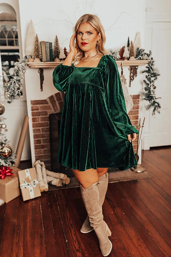 Cranberry Spritz Velvet Babydoll Dress in Hunter Green Curves