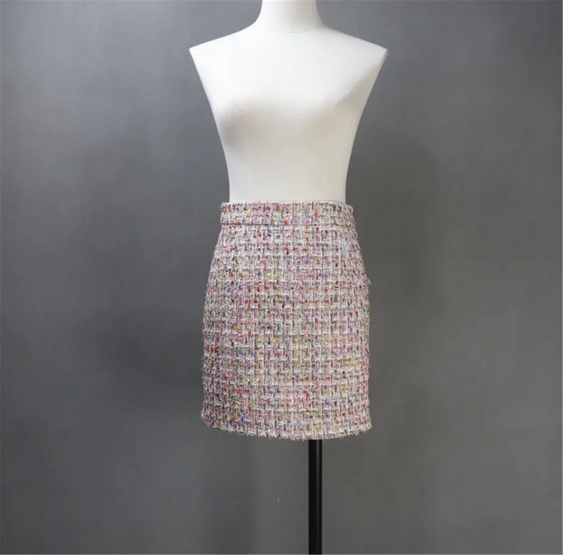 Custom Made 3 Pieces Suit Pink Tweed Coat Jacket Blazer  Vest   Skirt