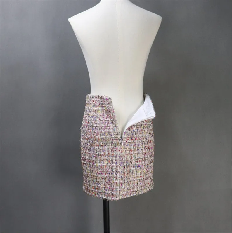 Custom Made 3 Pieces Suit Pink Tweed Coat Jacket Blazer  Vest   Skirt