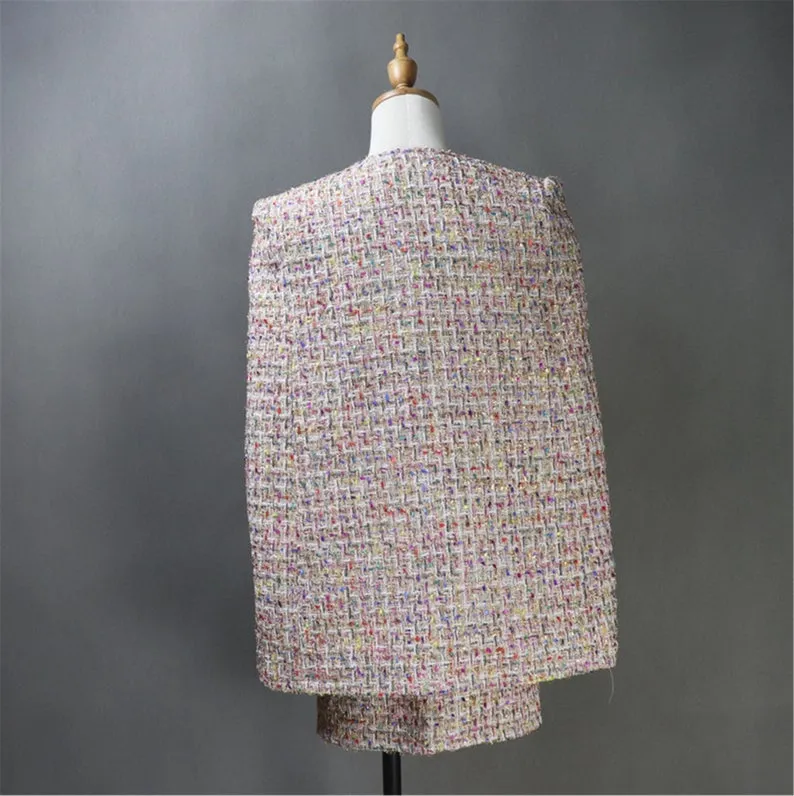 Custom Made 3 Pieces Suit Pink Tweed Coat Jacket Blazer  Vest   Skirt