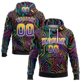 Custom Stitched Black Gold-Purple Fade 3D Pattern Design Colorful Line Shapes Sports Pullover Sweatshirt Hoodie