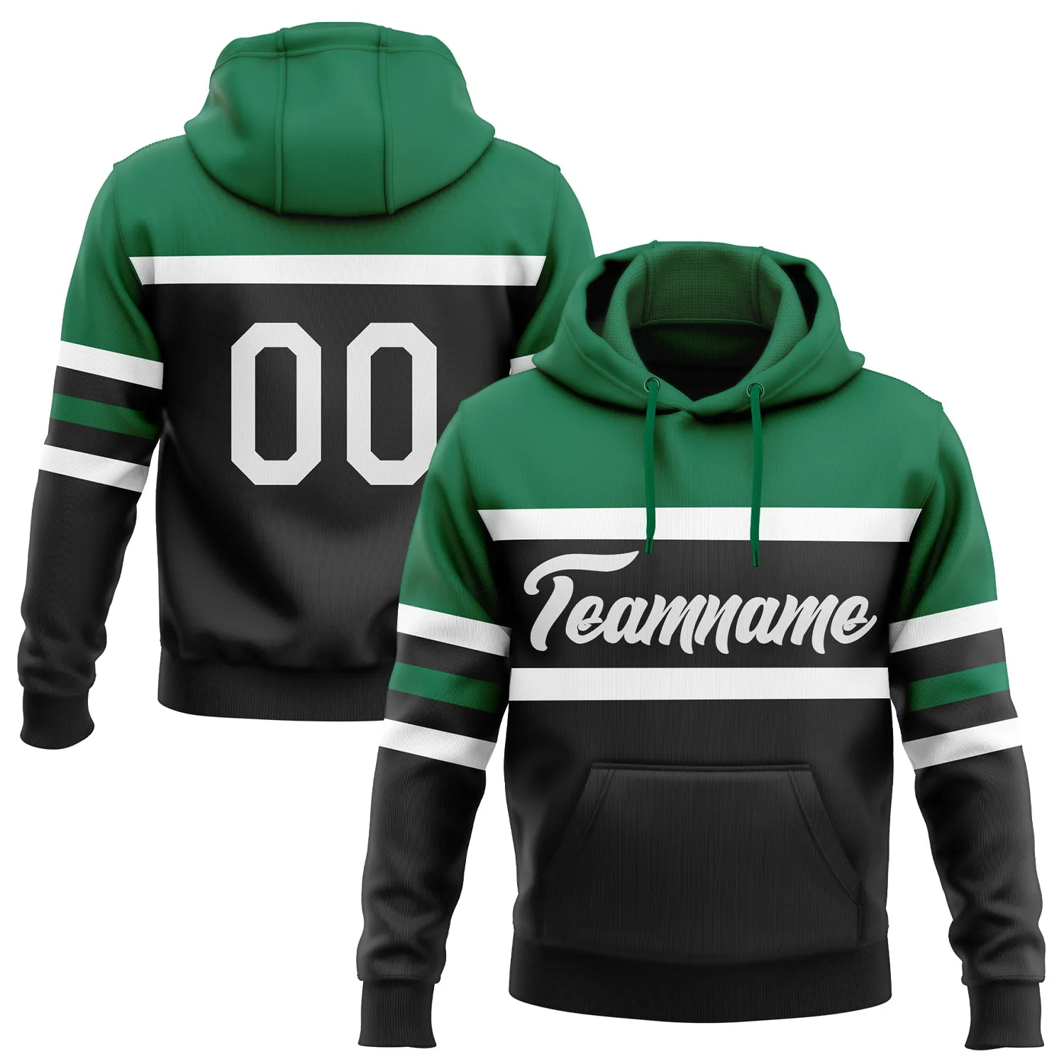 Custom Stitched Black White-Kelly Green Line Sports Pullover Sweatshirt Hoodie