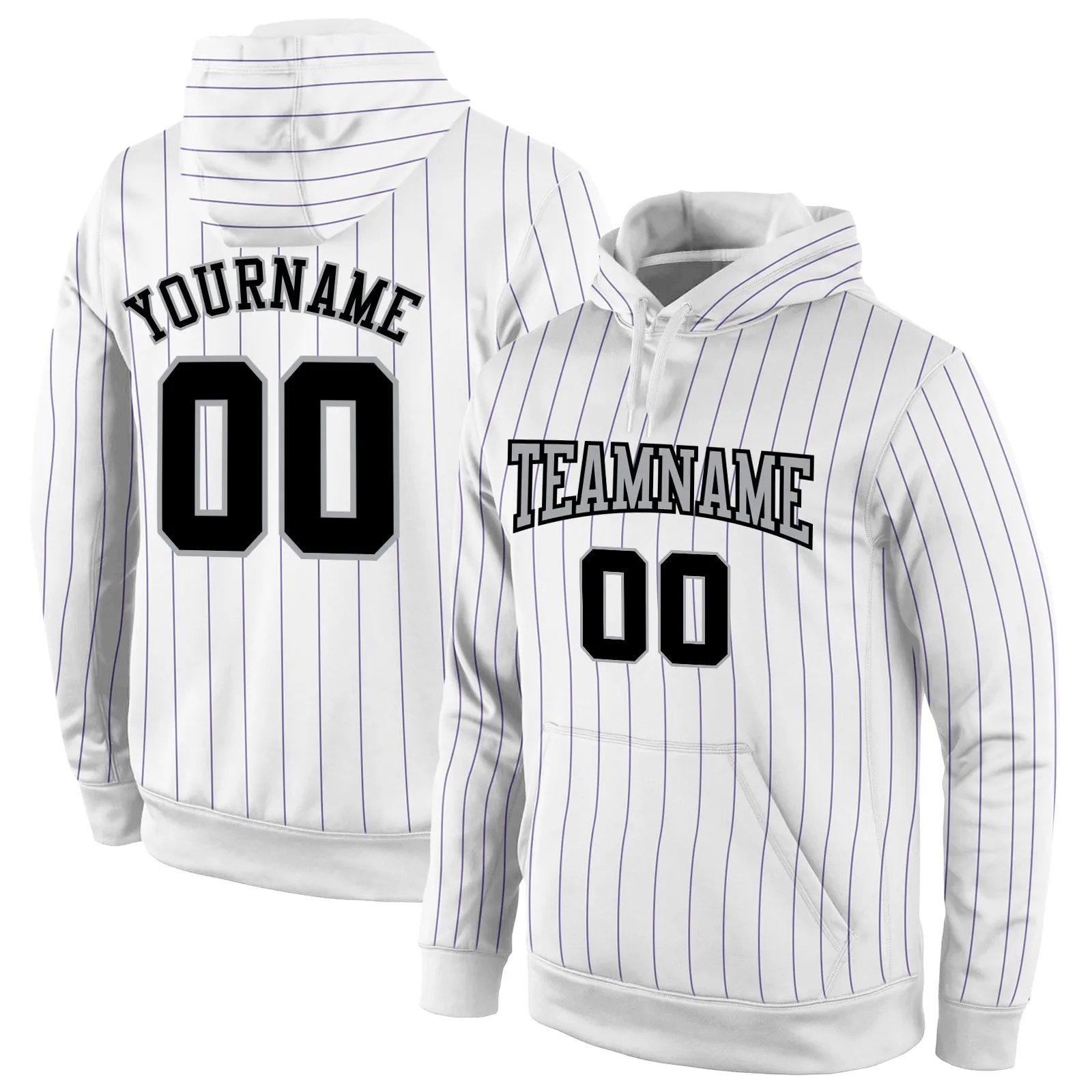 Custom Stitched White Purple Pinstripe Black-Gray Sports Pullover Sweatshirt Hoodie