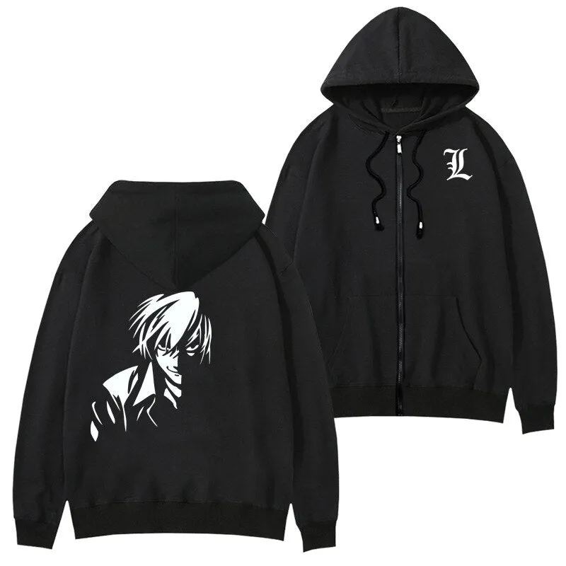 Death Note Anime Cartoon Hoodie Sweatshirt Women Long Sleeve Casual Harajuku Oversized Hoodie Zip Up Jacket Unisex Cosplay Oodie