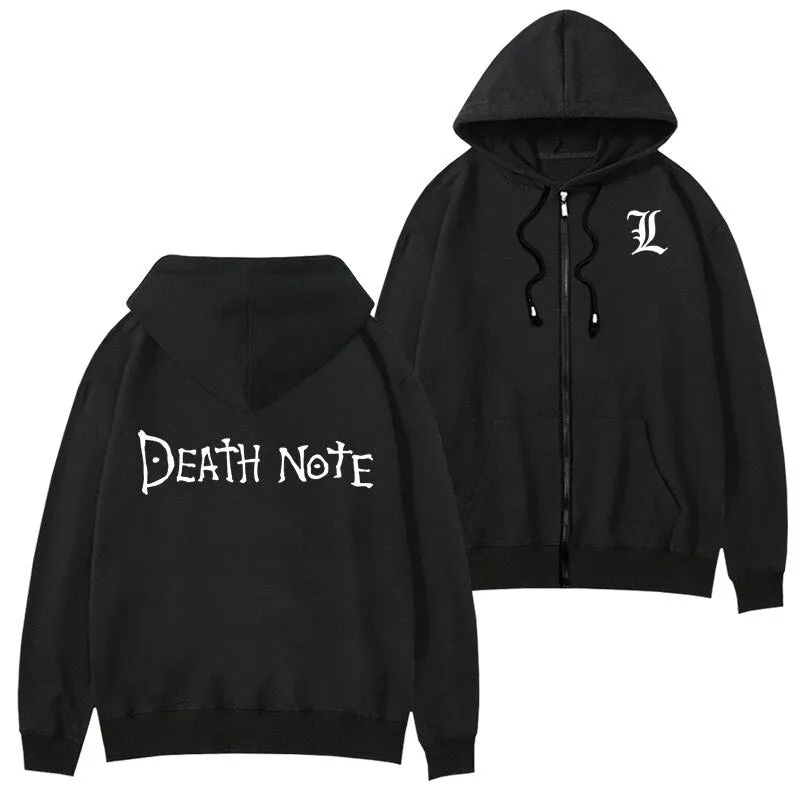 Death Note Anime Cartoon Hoodie Sweatshirt Women Long Sleeve Casual Harajuku Oversized Hoodie Zip Up Jacket Unisex Cosplay Oodie