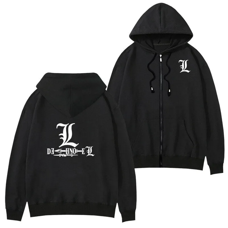 Death Note Anime Cartoon Hoodie Sweatshirt Women Long Sleeve Casual Harajuku Oversized Hoodie Zip Up Jacket Unisex Cosplay Oodie