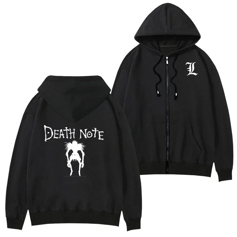 Death Note Anime Cartoon Hoodie Sweatshirt Women Long Sleeve Casual Harajuku Oversized Hoodie Zip Up Jacket Unisex Cosplay Oodie