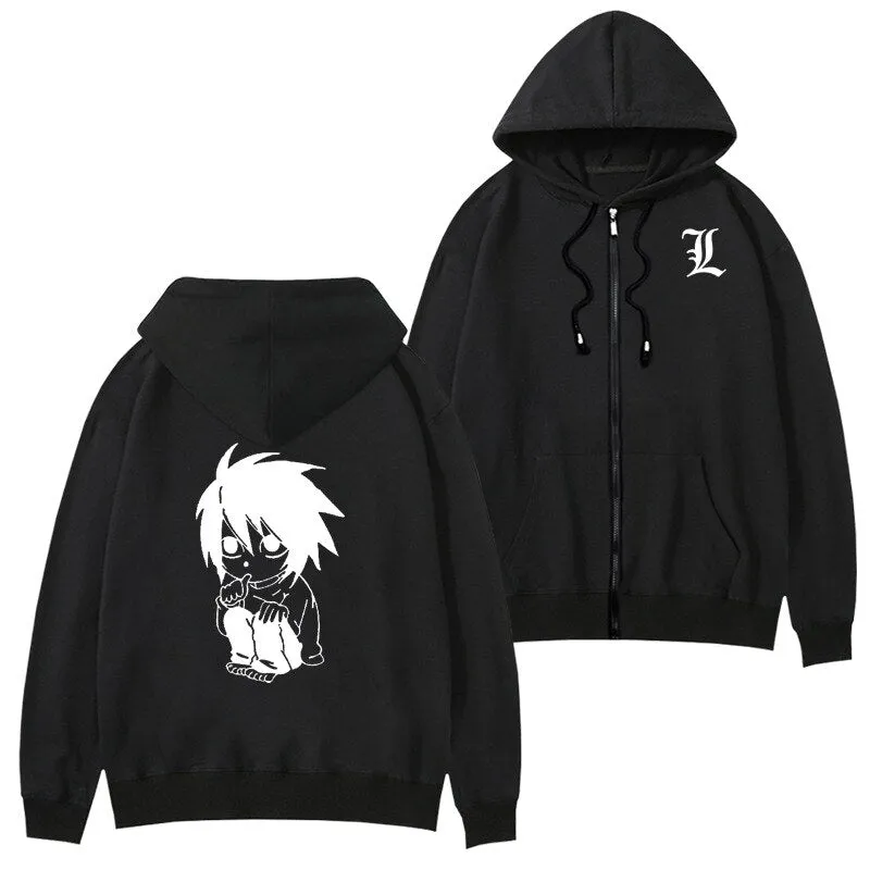 Death Note Anime Cartoon Hoodie Sweatshirt Women Long Sleeve Casual Harajuku Oversized Hoodie Zip Up Jacket Unisex Cosplay Oodie