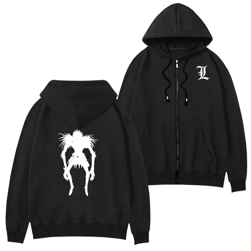 Death Note Anime Cartoon Hoodie Sweatshirt Women Long Sleeve Casual Harajuku Oversized Hoodie Zip Up Jacket Unisex Cosplay Oodie