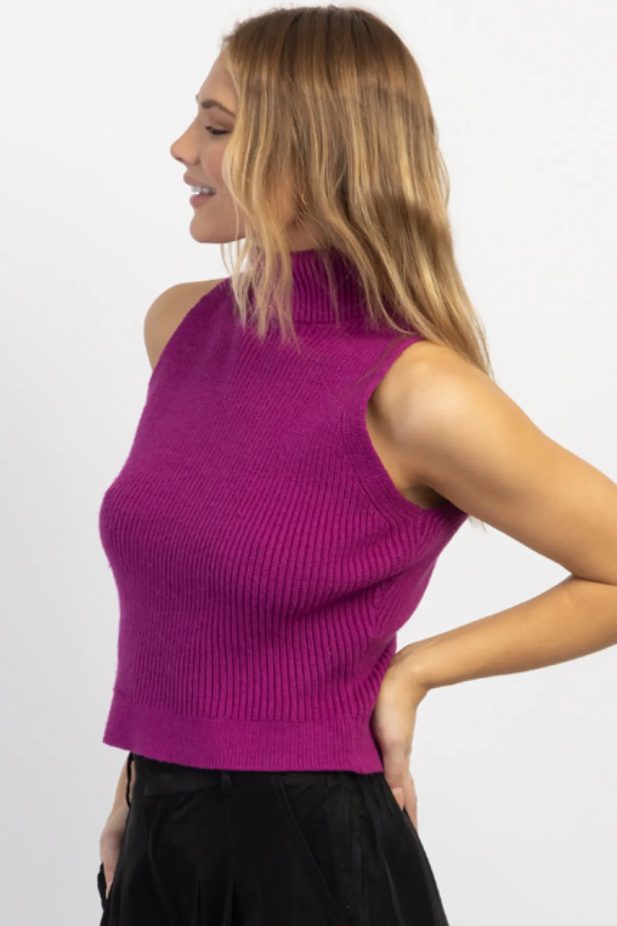 DEEP MAGENTA MOCK NECK KNIT TANK