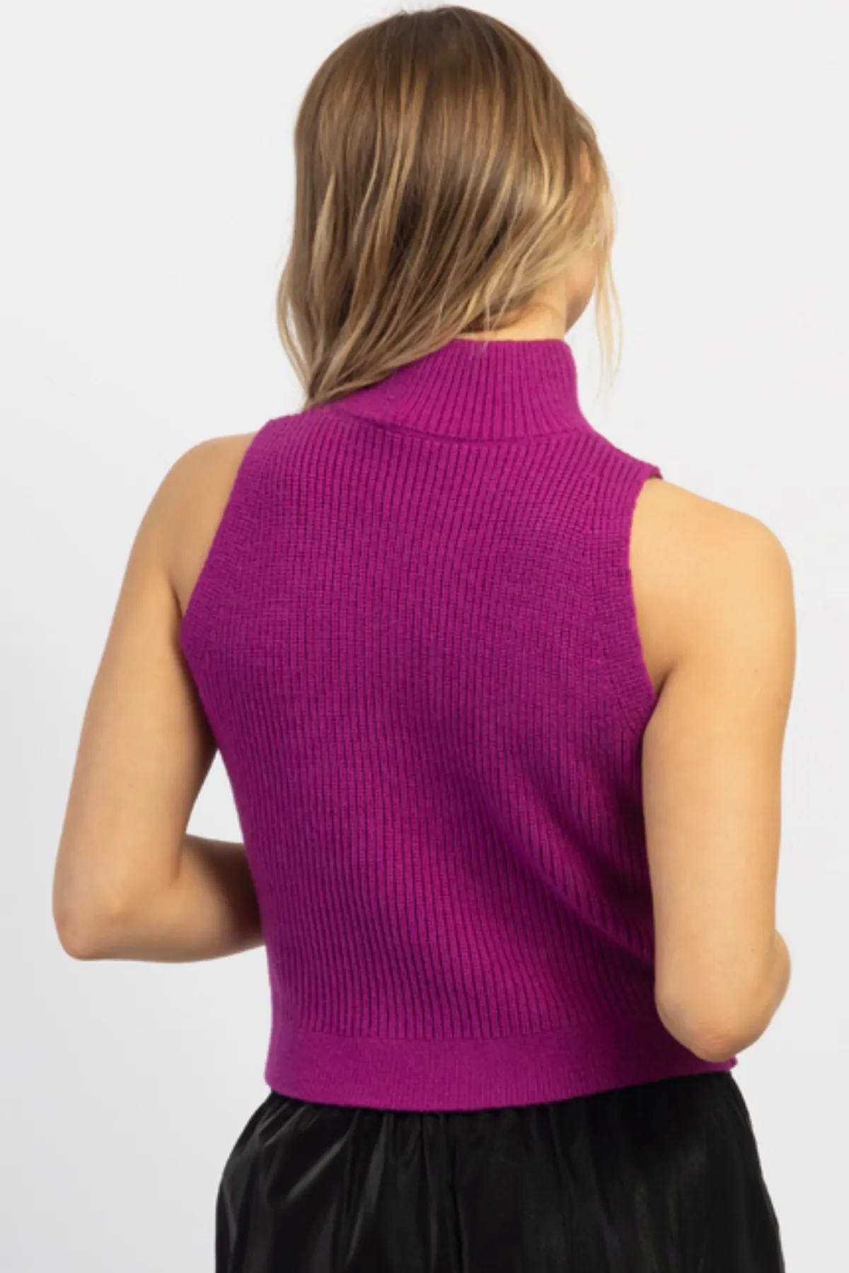 DEEP MAGENTA MOCK NECK KNIT TANK