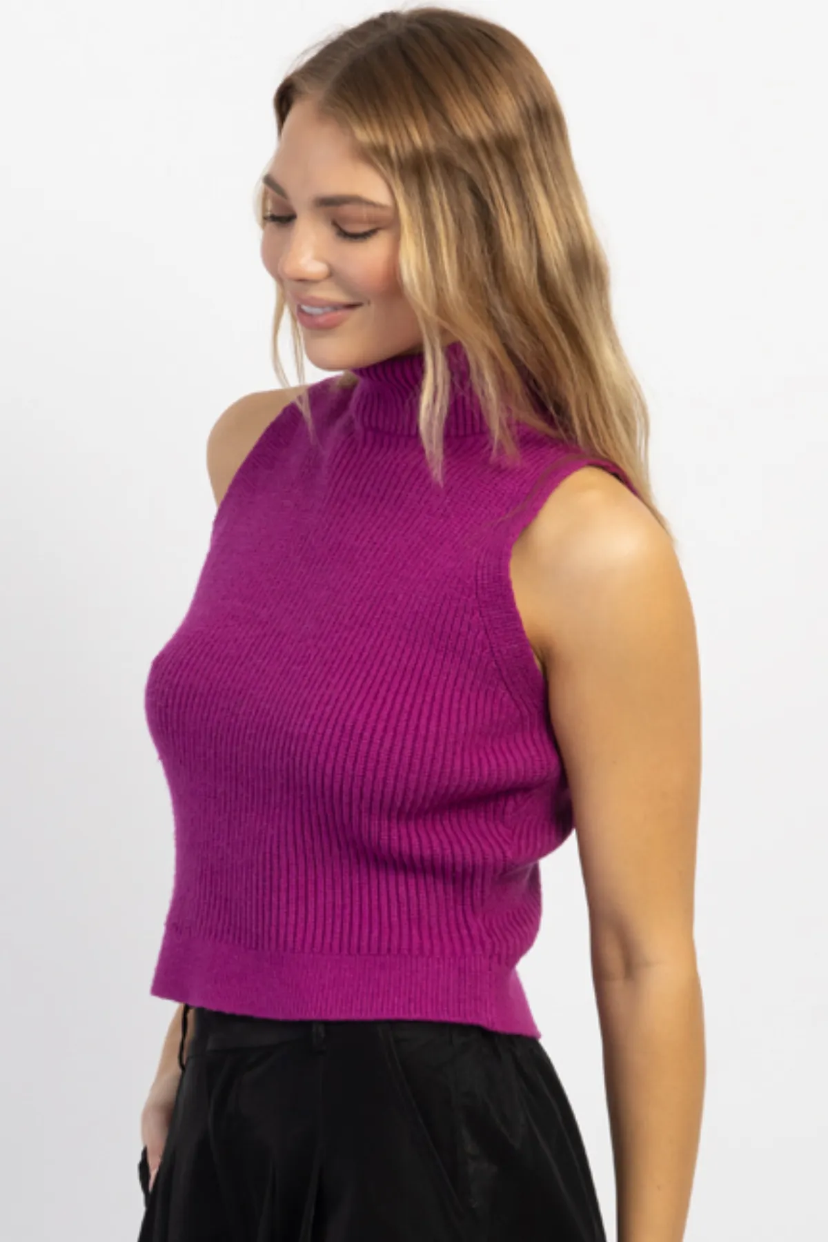 DEEP MAGENTA MOCK NECK KNIT TANK